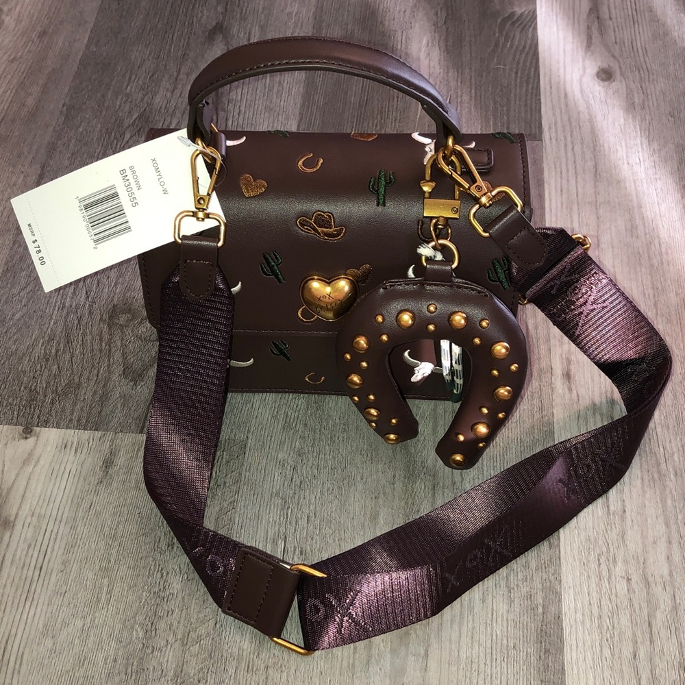 Betsey Johnson Brown Embroidered Western Icons Top Handle Crossbody Bag NWT - Picture 4 of 16